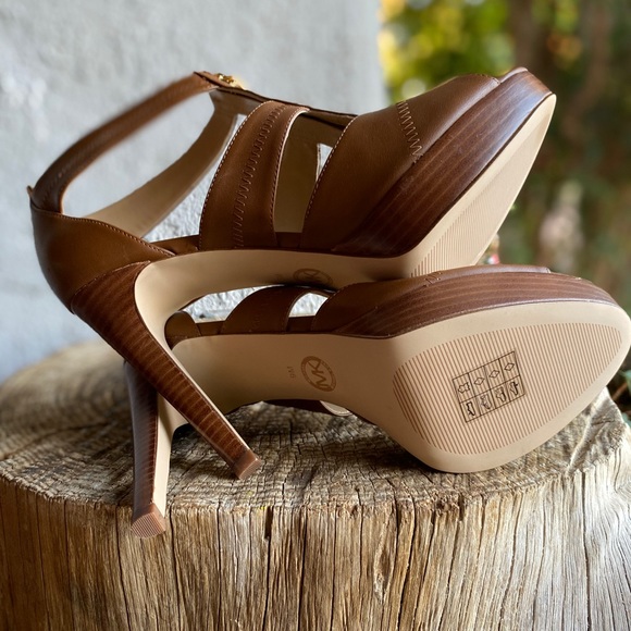 Michael Kors Damita Platform Leather Brown/Gold - Picture 7 of 10